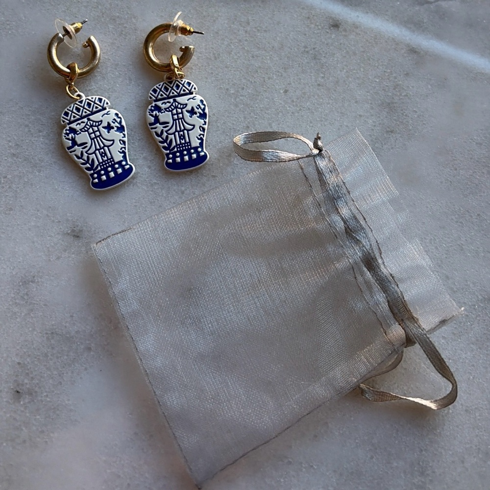 Blue Chinoiserie Temple Jar Earrings